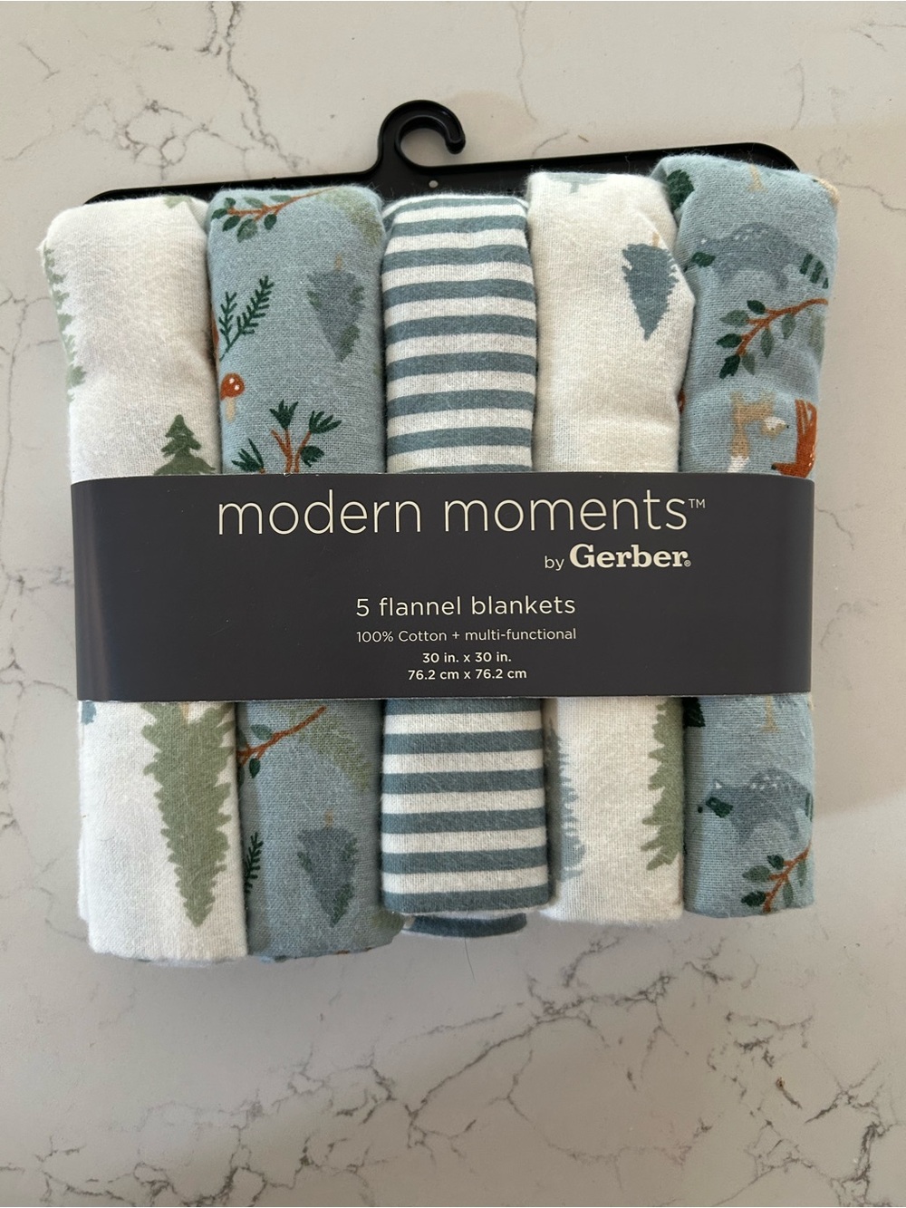 Gerber 5-Pack Flannel Baby Blankets - Light Blue, White, Green